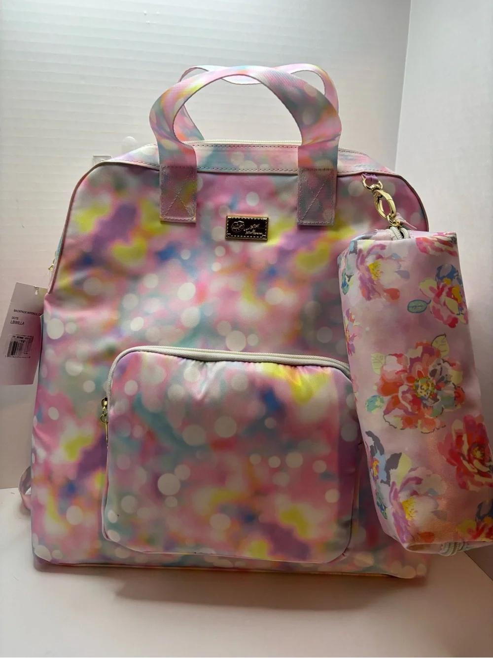 Betsey Johnson Pastel Watercolors polkadots Backpack w pencil case